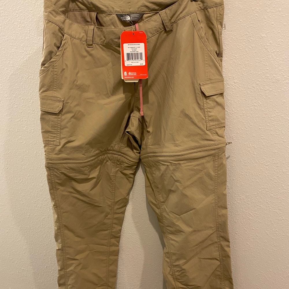 The North Face Horizon II Womens Stow Pocket Convertible Pants Khaki 14 Zip Off